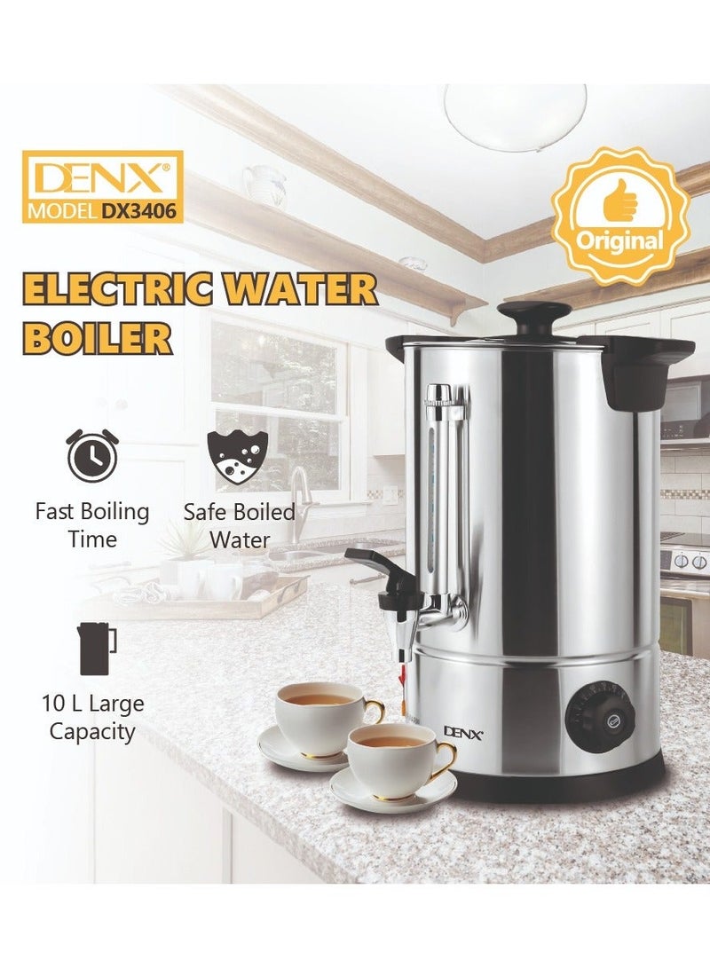 Denx Water Boiler, Stainless Steel Boiler with Tap |10L Kettle with Water Level Gauge & Indicator Lights | Auto & Resettable Thermostat | Home & Office Use , Power 1800W - Image 1