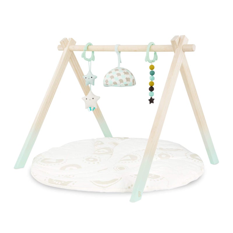B. toys - Wooden Baby Play Gym - Activity Mat - Starry Sky - 3 Hanging Sensory Toys - Natural Wood - Babies, Infants - Image 1