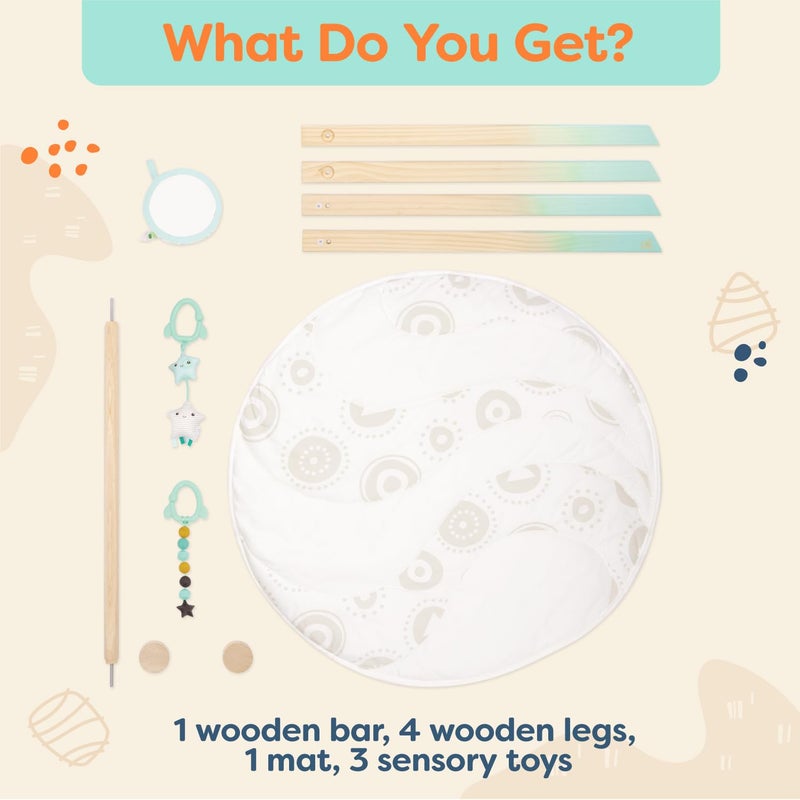 B. toys - Wooden Baby Play Gym - Activity Mat - Starry Sky - 3 Hanging Sensory Toys - Natural Wood - Babies, Infants - Image 4