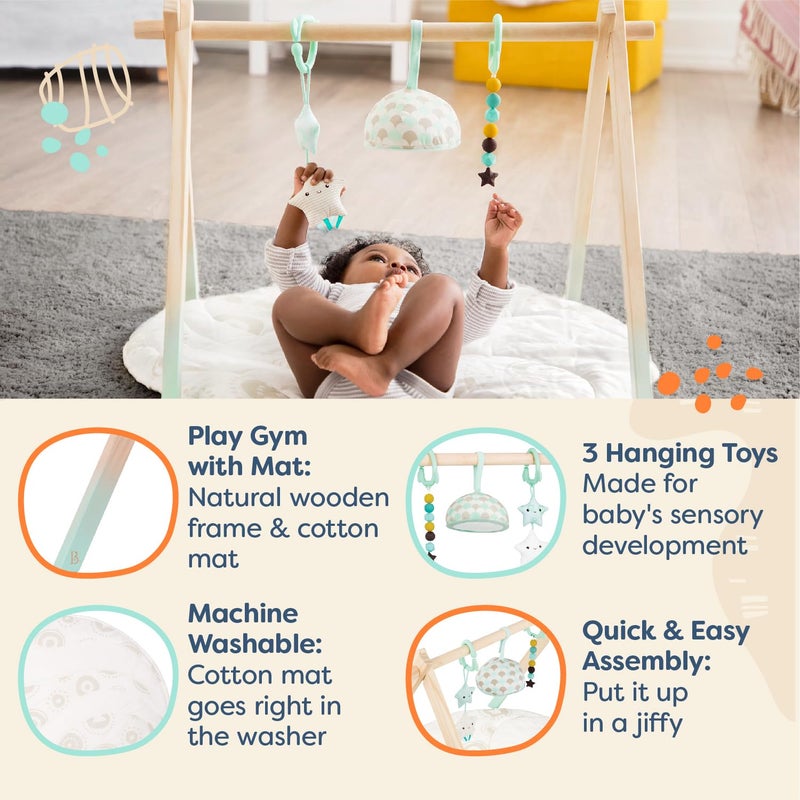 B. toys - Wooden Baby Play Gym - Activity Mat - Starry Sky - 3 Hanging Sensory Toys - Natural Wood - Babies, Infants - Image 2