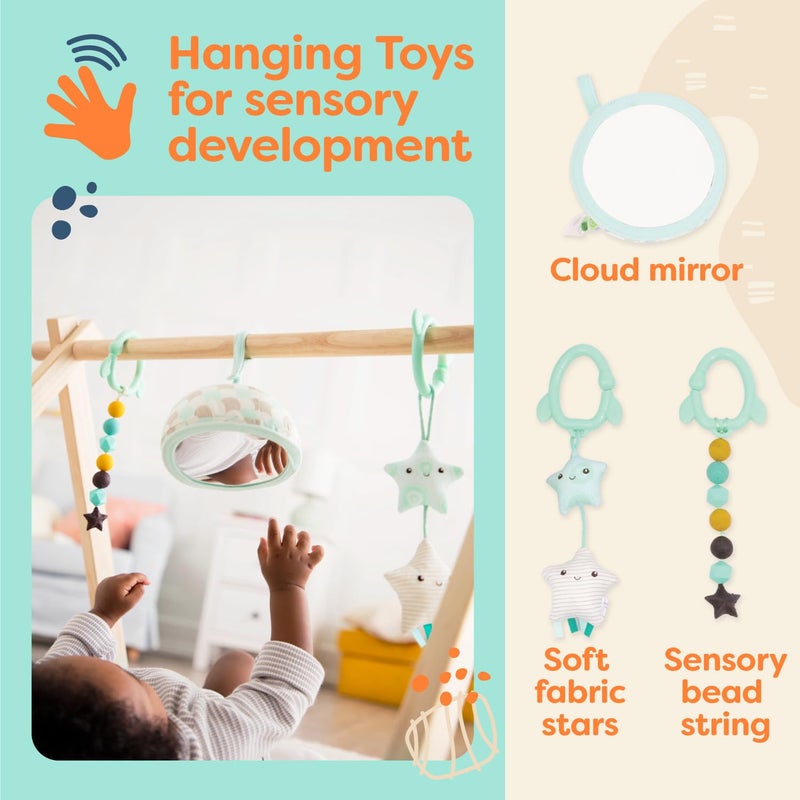 B. toys - Wooden Baby Play Gym - Activity Mat - Starry Sky - 3 Hanging Sensory Toys - Natural Wood - Babies, Infants - Image 3