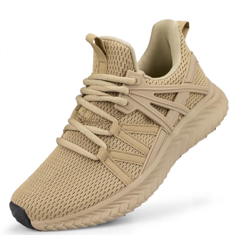 Abboos Womens Non Slip Running Shoes Breathable Mesh Lightweight Sneakers Athletic Gym Sports Walking Shoes for Women Size 9 Khaki - Image 1