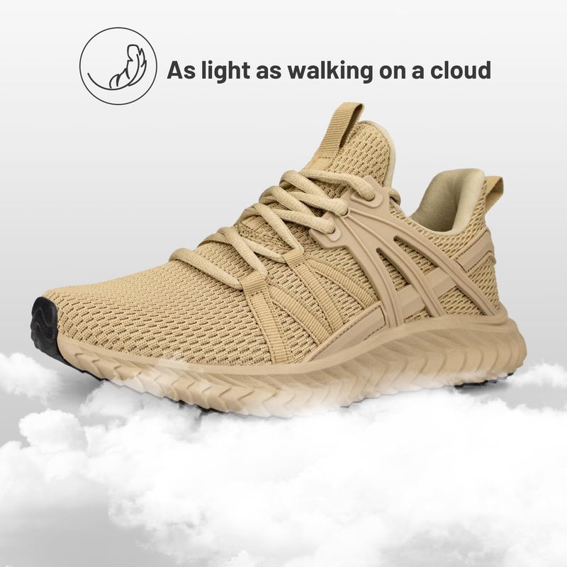Abboos Womens Non Slip Running Shoes Breathable Mesh Lightweight Sneakers Athletic Gym Sports Walking Shoes for Women Size 9 Khaki - Image 4