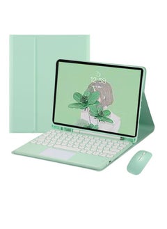 2022 For IPad 10th Generation Round Hat Bluetooth Touch Keyboard 10.9 With Pen Slot Leather Case 13 Keyboard Mouse 11 Inch-Color:Mint Green + Green Touch-Product Type:ipad7/8/9 [10.2 Inch]/Air3/Pro [10.5 Inch] Universal