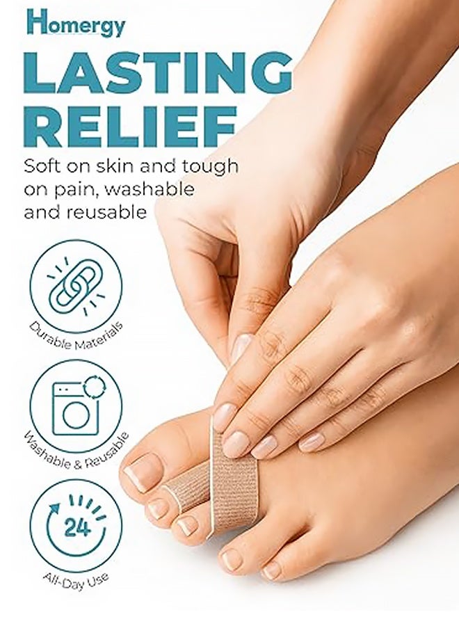 مجموعة من 4 قطع من مصحح أصابع القدم المطرقية للرجال والنساء، ضمادات وشريط لاصق لأصابع القدم المكسورة والملتوية والمتداخلة - جبائر قماشية ناعمة مزدوجة الطبقات لتخفيف الألم ومحاذاة الأصابع - Image 2