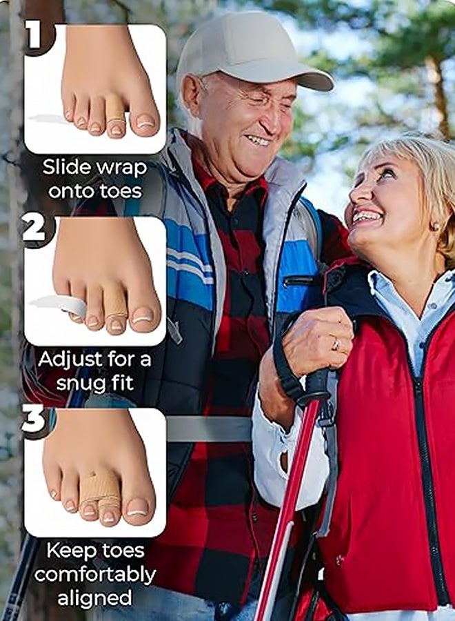 مجموعة من 4 قطع من مصحح أصابع القدم المطرقية للرجال والنساء، ضمادات وشريط لاصق لأصابع القدم المكسورة والملتوية والمتداخلة - جبائر قماشية ناعمة مزدوجة الطبقات لتخفيف الألم ومحاذاة الأصابع - Image 5