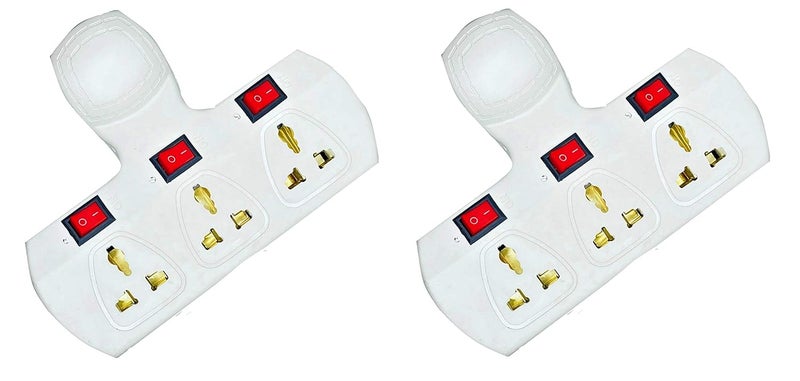 MLU Combo of 2 Extension Board/Multi Plug Wall Mounted 3 Switch and 3 Universal Socket Safety Fuse and LED Indicator White 