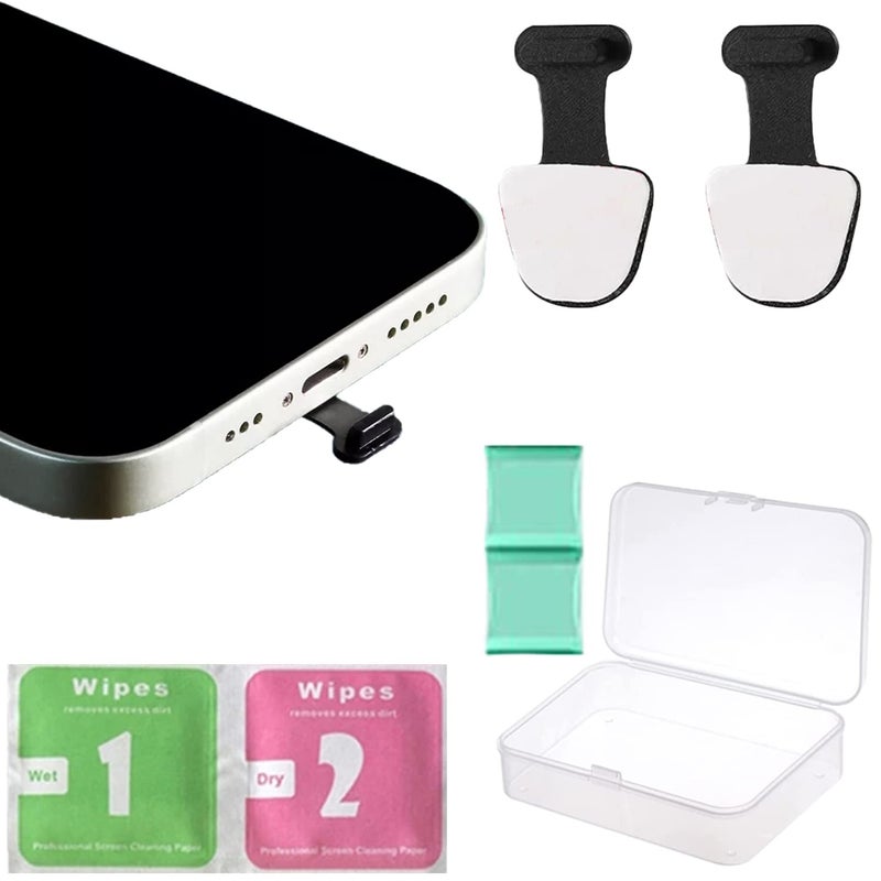 ZOTIMO Protect Charging Port Anti Dust Plug for Charging Socket, with Tweezers, Cleaning Kit Protects(2 PCS Apple Plug, Black) - Image 1