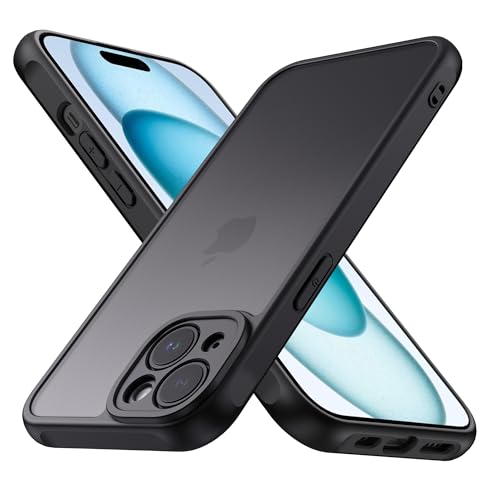 Tobfit Polycarbonate Matte Case for iPhone 15, Military-Grade Shockproof Drop Protection, Frosted Translucent Back Cover, Anti-Fingerprint (Black) (for iPhone 15 6.1 inch) - Image 1