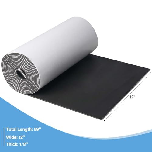 Storystore ألواح عزل الفوم من ستورايستور مع لاصق، بسماكة 1/8'' وعرض 12'' وطول 59''، رول مطاط نيونبرين كبير متعدد الوظائف عازل للصوت، أسود - Image 2