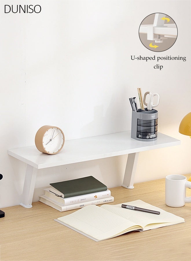 DUNISO Clamp On Desk Shelf Adjustable Space Saving Desktop Extender Storage Organizer Floating Desk Shelf for Office, Dorm, Home Desk Organization, White - Image 1