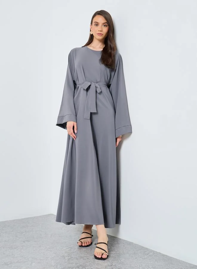 تايك تو Take Two Solid Long Sleeve Belted Abaya