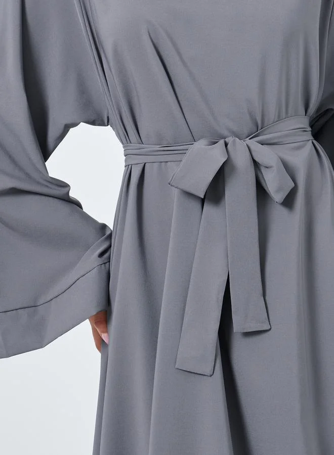 تايك تو Take Two Solid Long Sleeve Belted Abaya