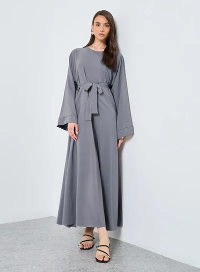 Take Two Solid Long Sleeve Belted Abaya