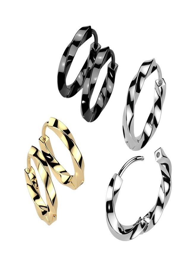 Pierced Owl 18GA 316L Stainless Steel 2.5mm Thick Twisted Hinged Hoop Earrings, Sold as a Pair (10mm Diameter, Silver Tone) - Image 2