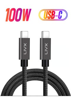 Livx Solid 100W 5A Type C To iPhone 15 Plus Pro Max Fast Charging and Data Cable Rope Braided Space Gray 1 Meter  - Image 1