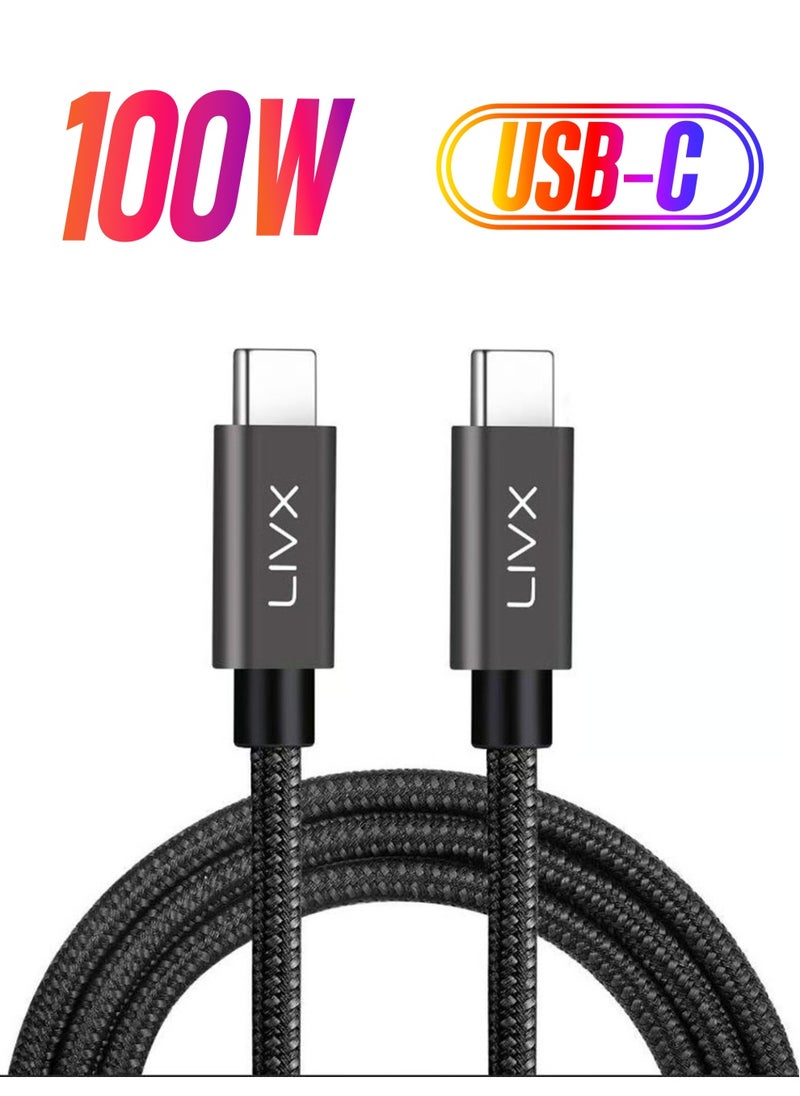Livx - Solid 100W 5A Type C To iPhone 15 Plus Pro Max Fast Charging and Data Cable Rope Braided Space Gray 1 Meter - Image 1