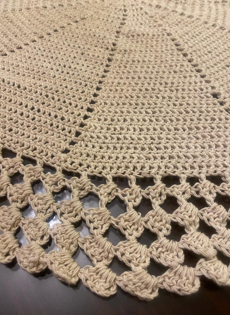 مفرش هاندميد مدور  بخيوط الغزل القطن بقطر 130 سم - Image 1