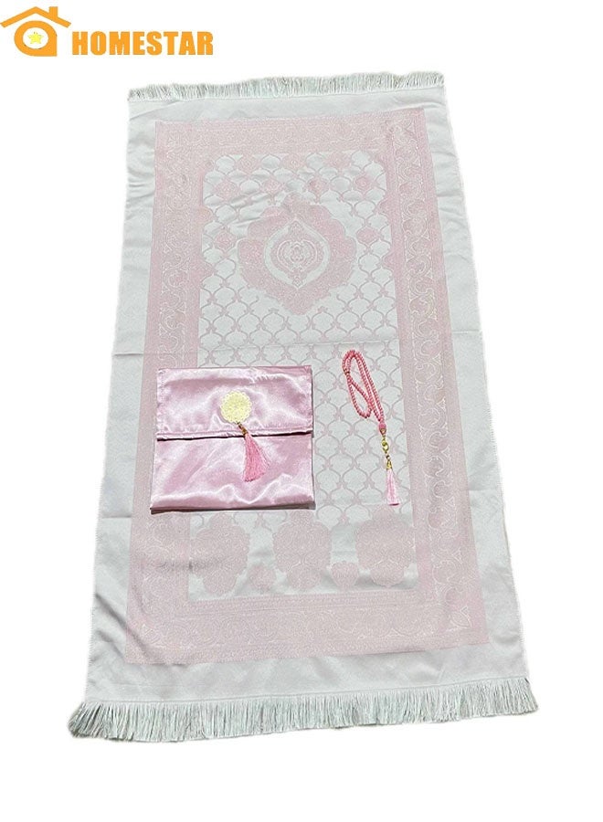 هومستر سجاد الصلاة المسلمة مع الخرز الصلاة والحقيبة المحمولة، سجادة الصلاة الإسلامية الناعمة، هدية للنساء، الرجال، الوردي - Image 1
