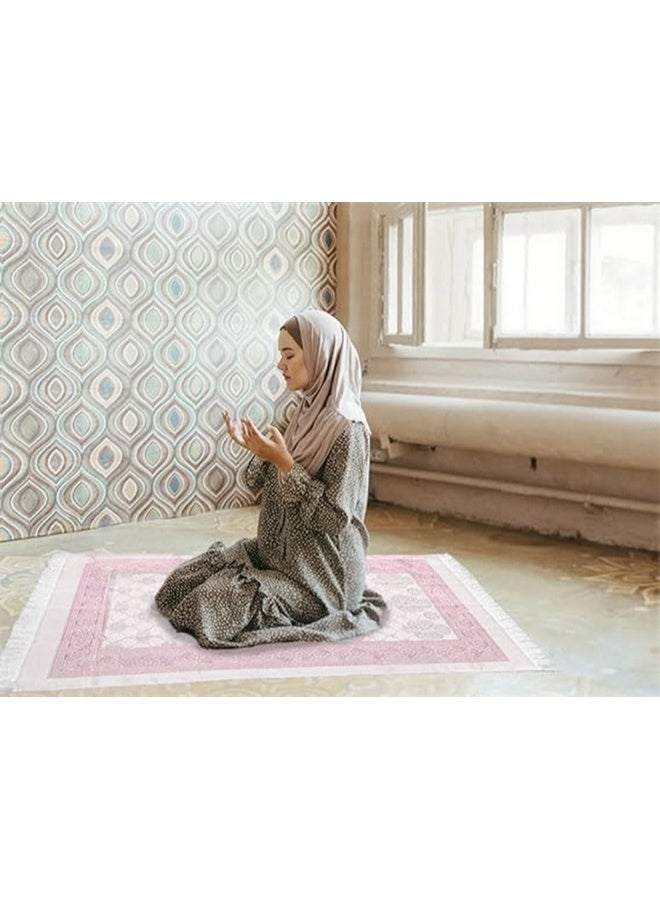هومستر سجاد الصلاة المسلمة مع الخرز الصلاة والحقيبة المحمولة، سجادة الصلاة الإسلامية الناعمة، هدية للنساء، الرجال، الوردي - Image 5