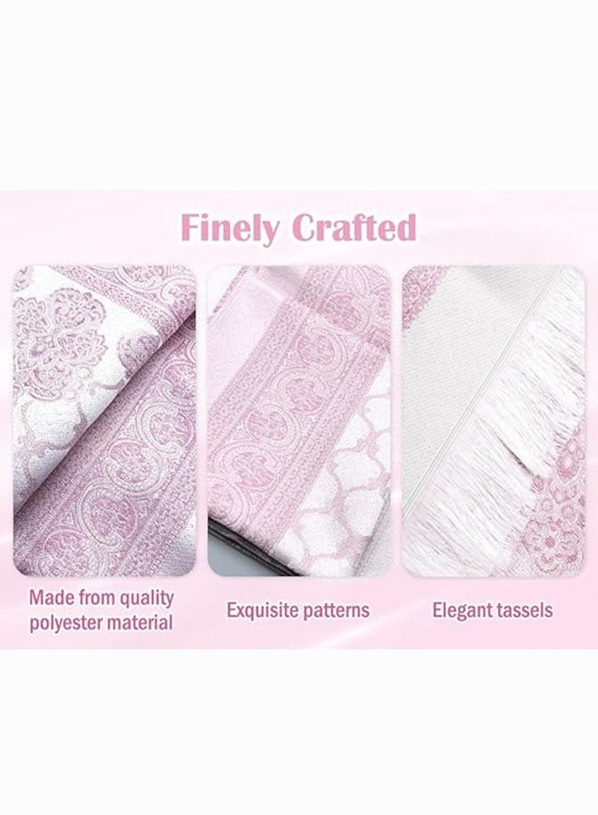 هومستر سجاد الصلاة المسلمة مع الخرز الصلاة والحقيبة المحمولة، سجادة الصلاة الإسلامية الناعمة، هدية للنساء، الرجال، الوردي - Image 2