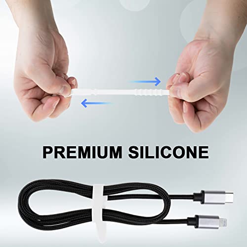 Neepanda 12 Pack Reusable Cable Zip Ties, 4.5 Inch Elastic Silicone Cord Organizer Straps for Bundling and Organizing Phone Charging, Cable Wire, Headphones, Management Home Office Table (White) - Image 3