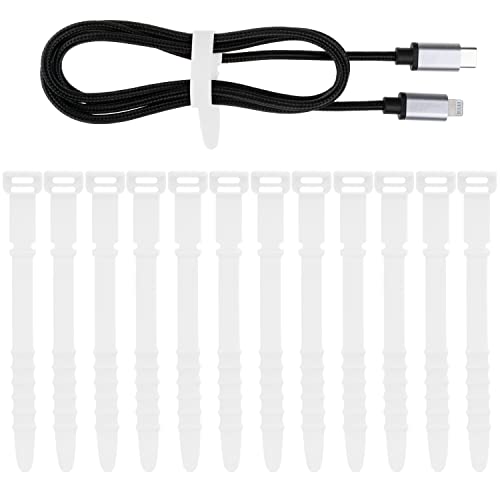 Neepanda 12 Pack Reusable Cable Zip Ties, 4.5 Inch Elastic Silicone Cord Organizer Straps for Bundling and Organizing Phone Charging, Cable Wire, Headphones, Management Home Office Table (White) - Image 1