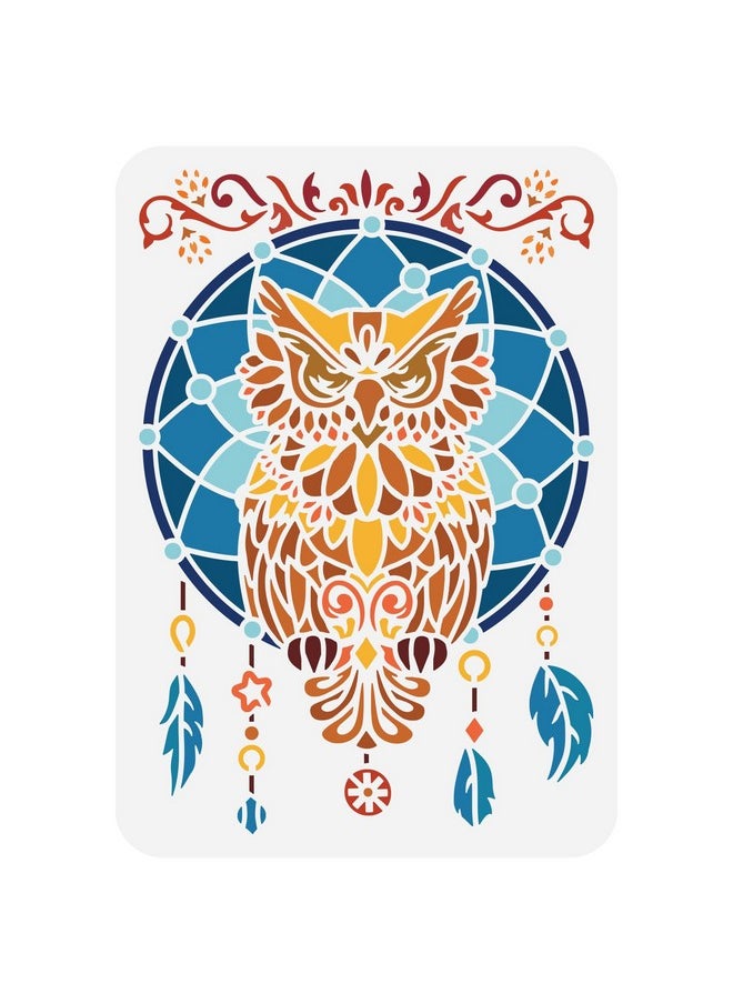 FINGERINSPIRE - Owl Dream Catcher Painting Stencil 11.7X8.3Inch Large Owl Stencil For Painting Reusable Dream Catcher With Feather Pendants Drawing Template For Painting On Fabric Wood Canvas Clothes - Image 1
