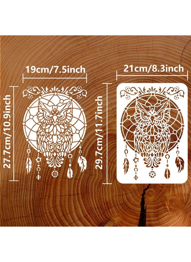 FINGERINSPIRE - Owl Dream Catcher Painting Stencil 11.7X8.3Inch Large Owl Stencil For Painting Reusable Dream Catcher With Feather Pendants Drawing Template For Painting On Fabric Wood Canvas Clothes - Image 1