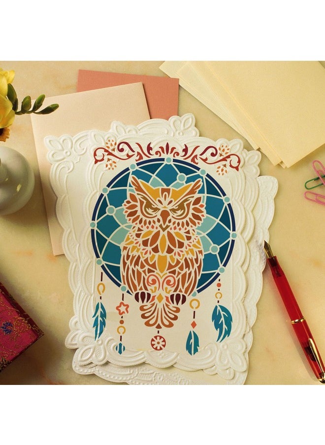 FINGERINSPIRE - Owl Dream Catcher Painting Stencil 11.7X8.3Inch Large Owl Stencil For Painting Reusable Dream Catcher With Feather Pendants Drawing Template For Painting On Fabric Wood Canvas Clothes - Image 1