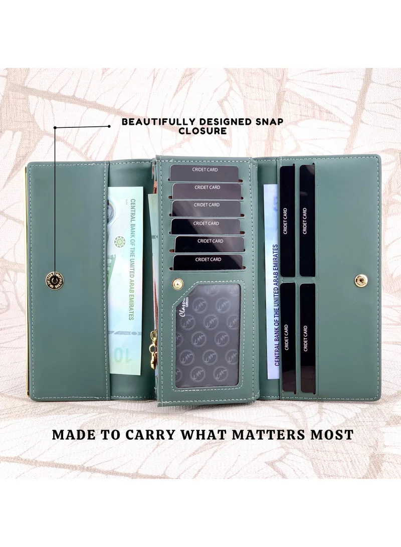 Classic Milano Grey (JFL-8-(931-2)) Classic Milano Premium Faux Leather Long Wallet for Women with Snap Closure | Ladies Wallet Card Holder Purse | Slim Women's Wallet for Daily Use, Travel, and Gifting for Women | Best Price UAE