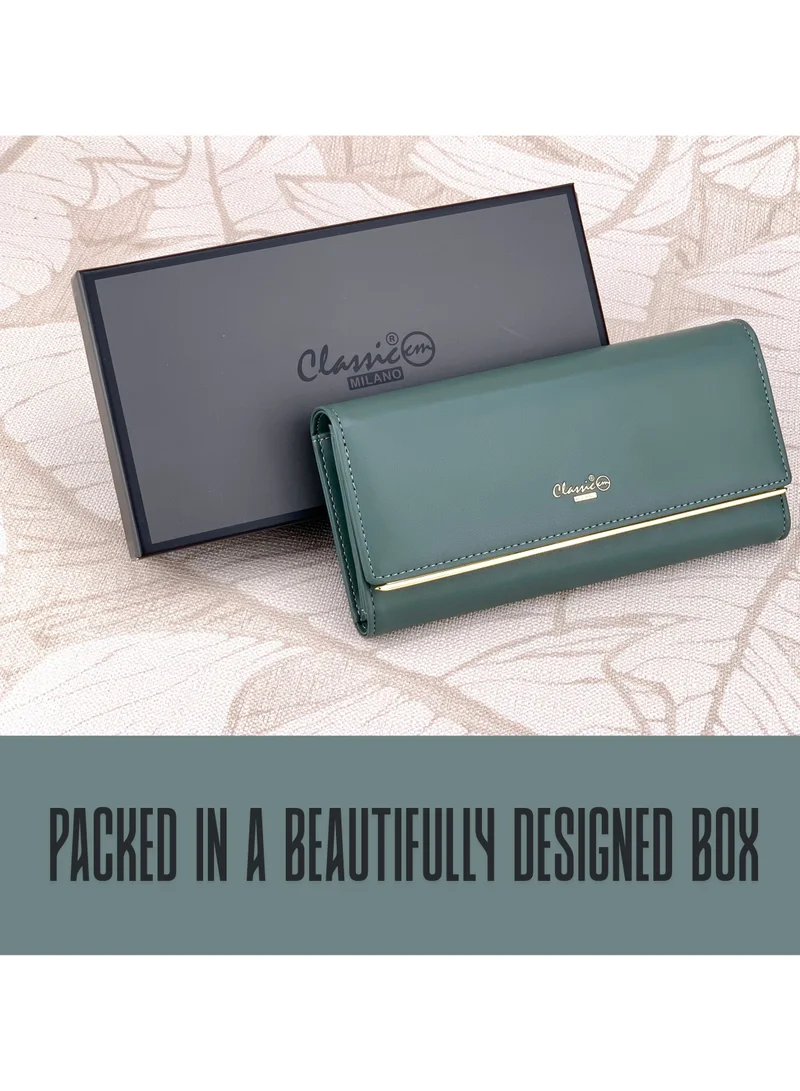 Classic Milano Grey (JFL-8-(931-2)) Classic Milano Premium Faux Leather Long Wallet for Women with Snap Closure | Ladies Wallet Card Holder Purse | Slim Women's Wallet for Daily Use, Travel, and Gifting for Women | Best Price UAE