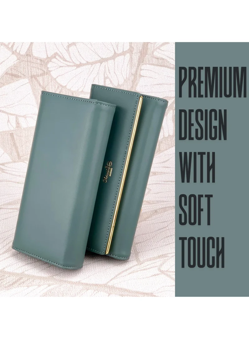 Classic Milano Grey (JFL-8-(931-2)) Classic Milano Premium Faux Leather Long Wallet for Women with Snap Closure | Ladies Wallet Card Holder Purse | Slim Women's Wallet for Daily Use, Travel, and Gifting for Women | Best Price UAE