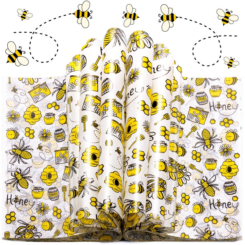 KVCSYAW 200 Pcs Wax Paper Sheets for Food, Sandwich Wrap, Deli Wraps, Bee Day Waterproof Oil-Proof Picnic Basket Liners With Bee Pattern for Kitchen Handmade Food, Large - Image 1