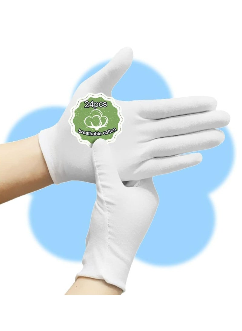 Loquat 24 Pcs XL White Cotton Gloves, for Dry Hands, Spa, Jewelry Inspection - Image 1