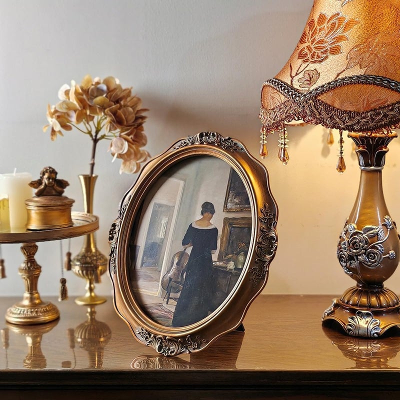 SIKOO Vintage Picture Frames 8x10 Antique Oval Picture Frame Tabletop and Wall Mount Vintage Mini Wall Decor Bronze Gold - Image 3
