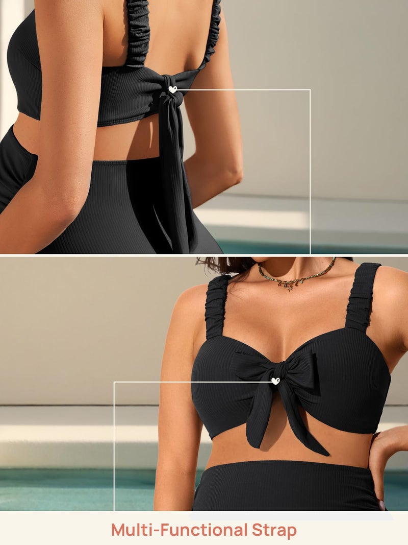 Summer Mae Ribbed Maternity Bikini Swimsuit for Women High Waisted Two-Piece Bathing Suit Crop Top Pregnancy Swimwear Black 10 - Image 5