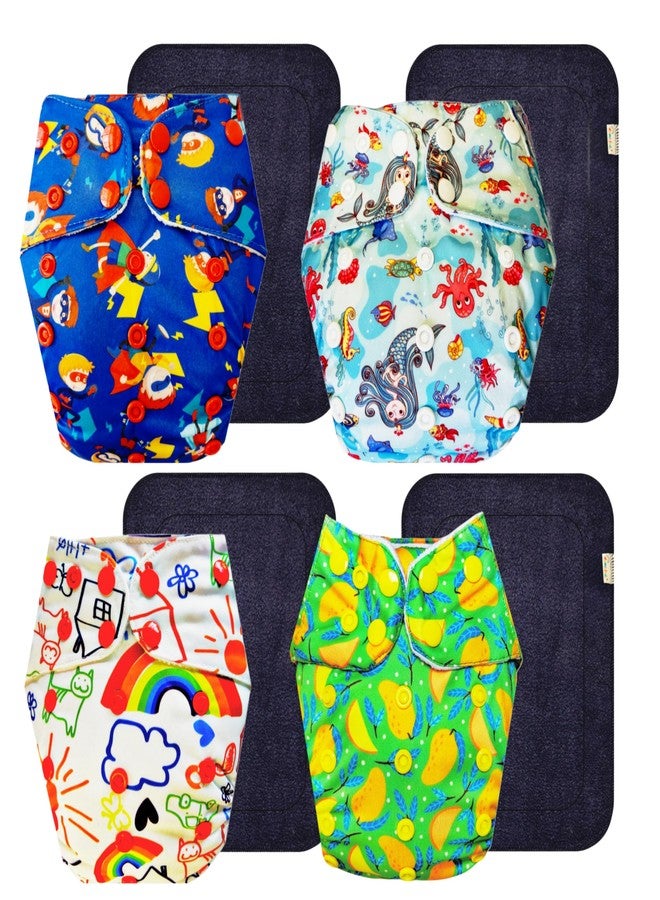 Dumbledo Premium Cloth Diaper with Black Insert (Pack of 4) | Snug Fit | Leakproof | Quick Dry | Ideal for Toddlers | 3 Months - 3 Years | Unisex Baby - Image 1