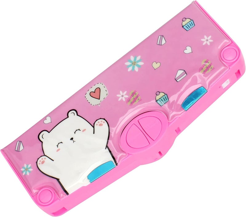 Minache Multifunction Pencil Case, Pencil Box with 2 Compartments for Students - Cartoon Pattern Stationery Set with Pop Out Scissors and Pencil Sharpener - Image 1