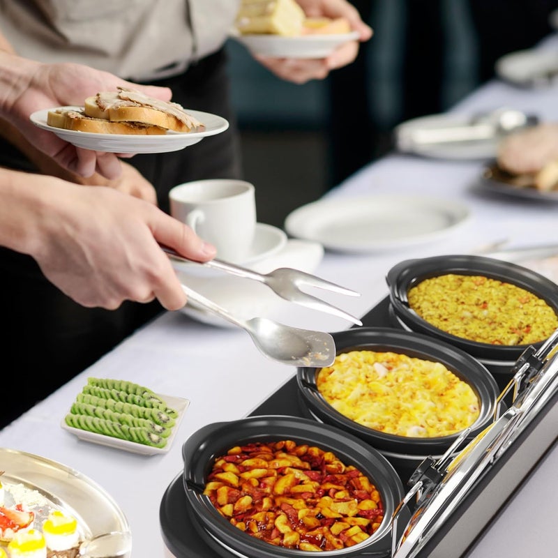 Sunvivi Triple Slow Cooker Buffet Server  Warmer with 3 Removable Ceramic Pots 3 Adjustable Temp Settings  3 Metal Lid Rests Stainless Steel 3  15 Quarts Silver - Image 3