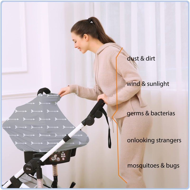 ByeBye Calorie Nursing Carseat Canopy Breastfeeding Cover - Multi-use Stretchy Car Seat Covers for Babies, Baby Shower Gifts (Grey Arrows) - Image 5
