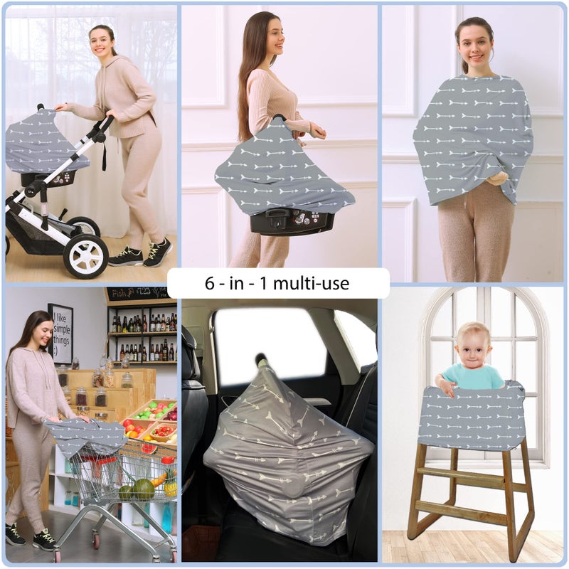 ByeBye Calorie Nursing Carseat Canopy Breastfeeding Cover - Multi-use Stretchy Car Seat Covers for Babies, Baby Shower Gifts (Grey Arrows) - Image 3