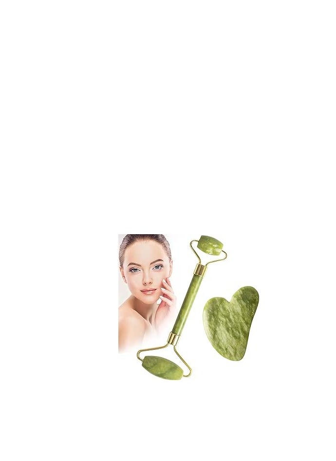 Generic Jade Roller and Gua Sha Tools Set, Skin Care Massager, Jade Face Roller, 100% Natural Jade Facial Roller Massage Tool for Face, Eyes, Neck 