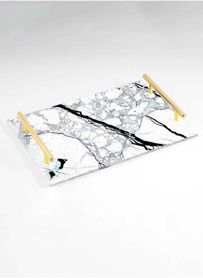LOWHA Decorative Acrylic Serving Tray with Gold Color Metal Handles Marble Pattern 20x30cm  - Image 1