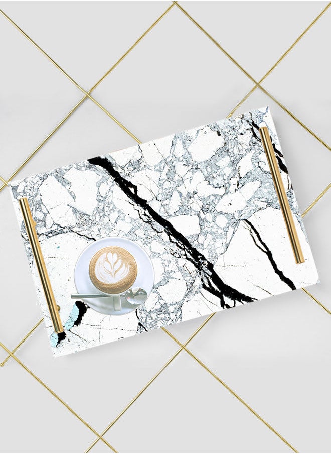 LOWHA Decorative Acrylic Serving Tray with Gold Color Metal Handles Marble Pattern 20x30cm  - Image 5