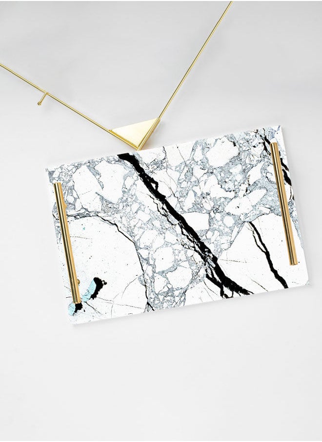 LOWHA Decorative Acrylic Serving Tray with Gold Color Metal Handles Marble Pattern 20x30cm  - Image 3