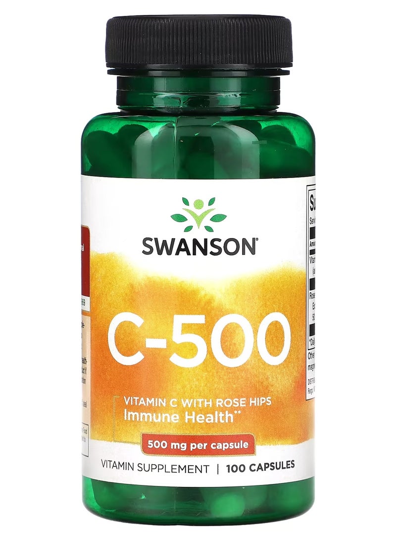 سوانسون جـ -500 ، فيتامين جـ بثمر الورد ، 100 كبسولة - Image 1