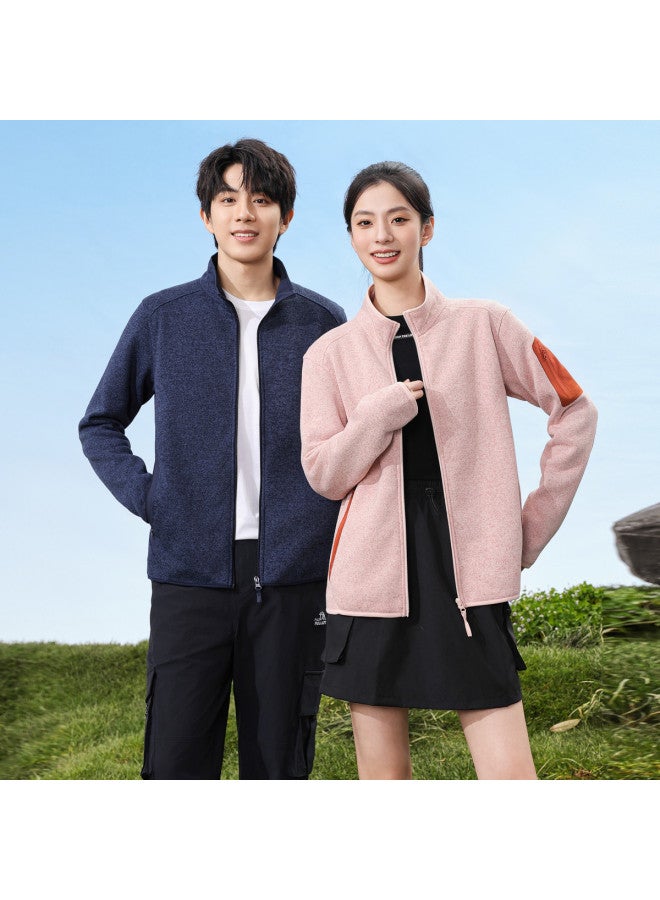 Flying in the snow Autumn/winter Outdoor Casual Simple Yarn Knitted Fleece Stand Collar Jacket - Image 3
