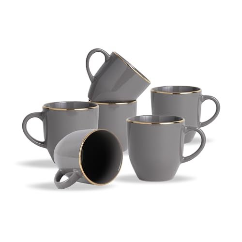 Shay Ceramic Coffee Mug Set, Set of 6, 300ml, Grey Gold | Medium Mug | Glossy Finish | Porcelain Coffee Cup Set | Ceramic Cup (Grey Gold Milk Mug, Set of 6) - Image 1