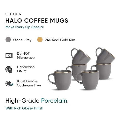 Shay Ceramic Coffee Mug Set, Set of 6, 300ml, Grey Gold | Medium Mug | Glossy Finish | Porcelain Coffee Cup Set | Ceramic Cup (Grey Gold Milk Mug, Set of 6) - Image 2